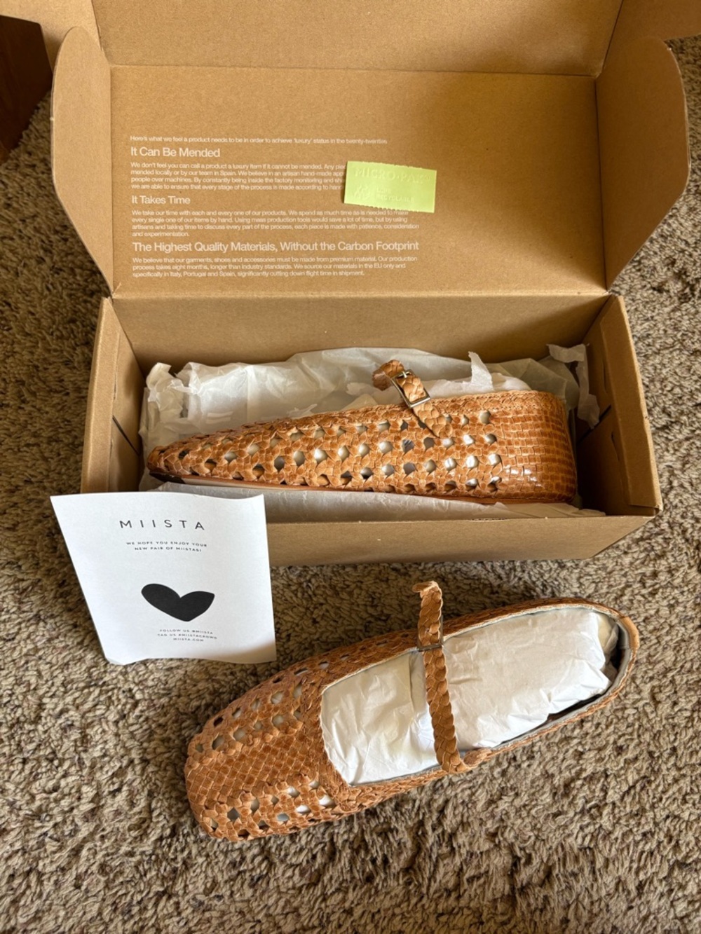 Miista Cognac Woven Leather Mary Jane Flats